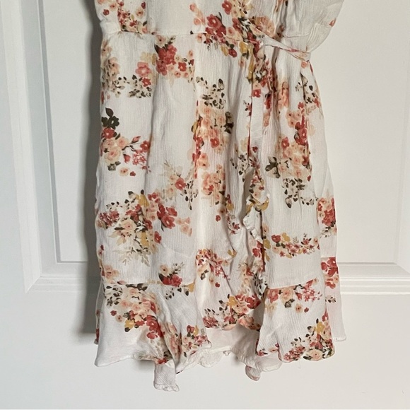 Abercrombie & Fitch Cream Orange Floral Ruffle Hem Mini Wrap Dress 35952 - Picture 5 of 14